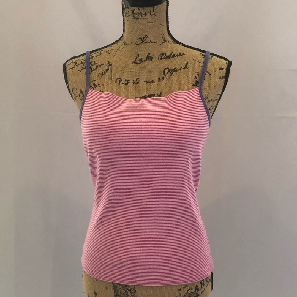EUC GAP Women Pink & White w/Blue Striped Tank L